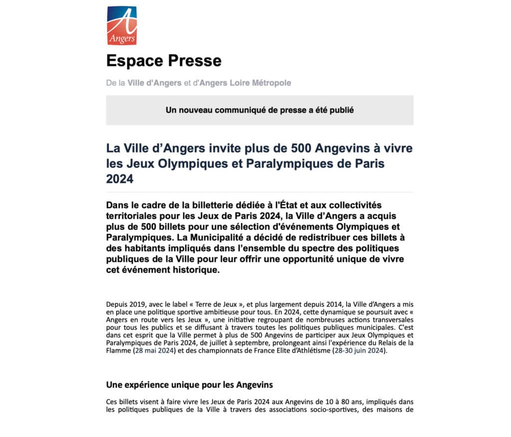 Template emailing pour la ville d'Angers